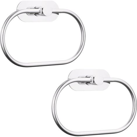 Lot de 2 anneaux porte-serviettes autocollants pour salle de bain, fixation murale, acier inoxydable, accessoires de quincaillerie, sans perçage, porte-serviettes rond moderne, chrome (1/5)