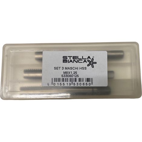 MASCHI A MANO M8x1,25 FILETTATURA FILETTARE PASSO GROSSO HSS-M2 3pz STELLA BIANCA (1/4)