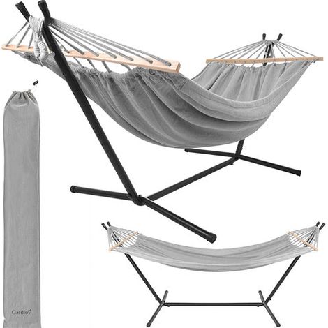 Hamaca doble de jardín con armazón, 200x150cm, capacidad de 250kg.