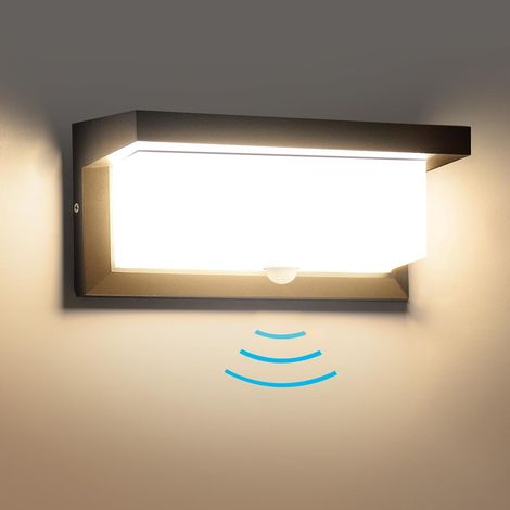 18-W-Außenleuchte mit Kabel und Bewegungsmelder, Schutzart IP65, Aluminiumgehäuse, LED-Beleuchtung, für den Innen- und Außenbereich, Wandmontage, warmweißes Licht