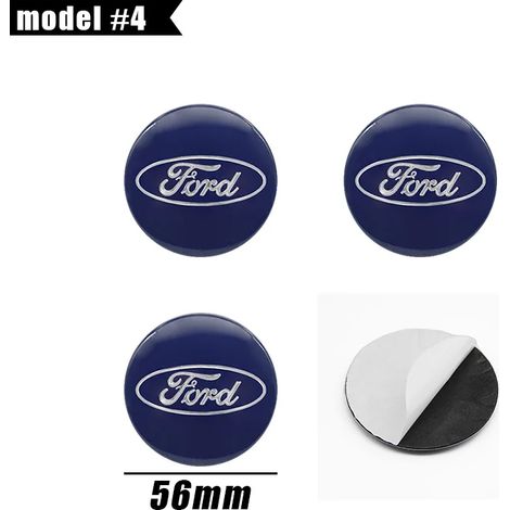(Bleu Argent 56 mm) 4 autocollants/emblèmes pour enjoliveurs de roue de voiture, compatibles avec Ford Focus, Fiesta, EcoSport, Escort, Mondeo et Mustang. (1/4)