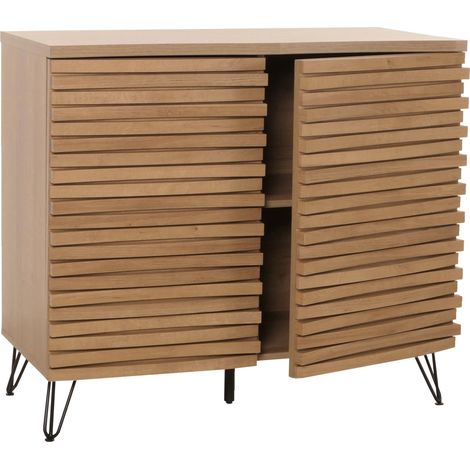 Commode HWC-M49, Armoire Sideboard Highboard, 3D-Design compartiments de rangement, bois massif Mango métal 85x95x45cm - (1/5)