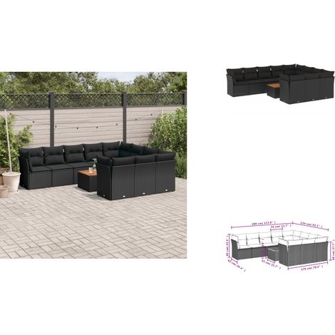 11-tlg. Garten-Sofagarnitur mit Kissen Schwarz Poly Rattan - Gartensortiment - Gartenmöbelset - Outdoor Möbel - Lounge Set - Esstischgarnitur (1/3)