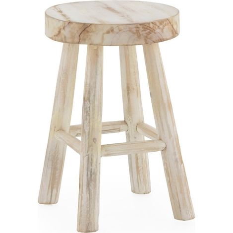 Tabouret en teck blanc lavé - blanc lavage (1/2)