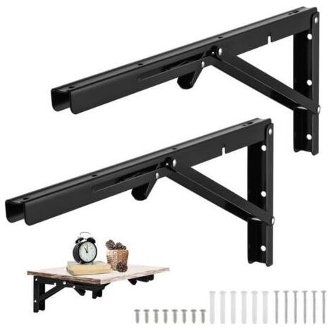 2PCS Équerres Pliantes pour Etagère 500 x170mm, Support Equerre Murale Pliable Charge Lourd en Acier Inoxydable - Noir (1/4)