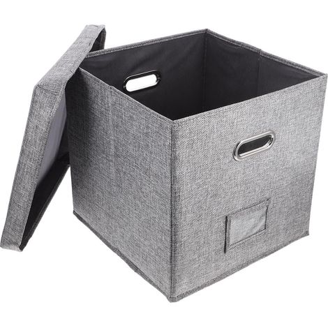 Boîte de rangement avec couvercle en coton et lin pour vinyles, cube stylé, facile à nettoyer, conviennent pour chambre et bureau (1/5)