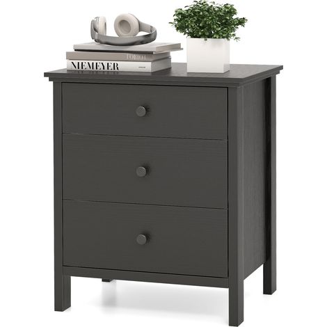 COSTWAY Comodino con 3 Cassetti 56 x 45 x 66 cm, Cassettiera da Letto, Tavolino Spazioso con Struttura Resistente, per Camera da Letto, Soggiorno e Ufficio (Nero) (1/5)
