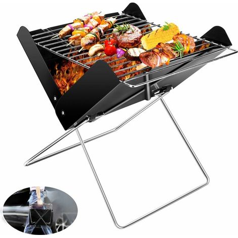 Charcoal BBQ Grill Portable Stainless Steel Foldable Smoker Grill Desktop Grill Table Grill for Outdoor Camping Picnic Garden Party 31x26x29cm X Shape (1/4)