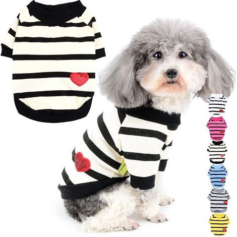 Shirts for Small Dogs Summer Basic Striped Puppy Clothes Heart Shaped Sequins Short Sleeve Sweatshirt Soft Cotton for Pet Chihuahua Grey M