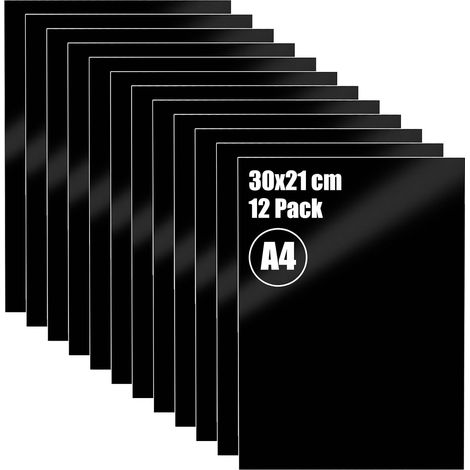 12 Pièces Plaque Acrylique Noire 300 x 210 x 1 mm (1/5)