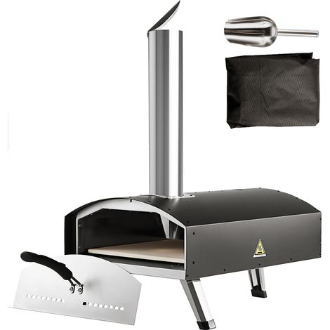Mophorn 12-Zoll-Outdoor-Pizzaofen, mit Holzpellets und Holzkohle befeuert, tragbarer Pizzamaker aus Edelstahl mit Pizzastein, wasserdichter Abdeckung, Schaufel, Holzofen für Camping im Garten