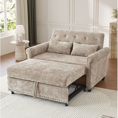 Canapé convertible 2 places 3-en-1 avec dossier 3 positions, couchage d’appoint, tissu doux, 2 coussins et gain de place pour petit salon CHICFURN (1/5)
