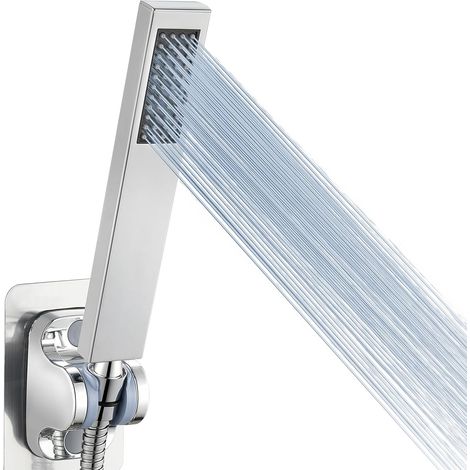 Handbrausekopf aus Vollmetall, Voolan Hochdruck-Duschköpfe, verchromter Handbrausekopf mit Teflonstreifen, quadratisch [Energieklasse A+++] (1/5)