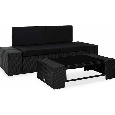 Salon de jardin 3 pcs Ensemble Table et Chaise de Jardin - Résine tressée Noir BV338314 - BonneVie (1/5)