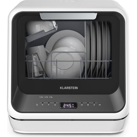 Klarstein Amazonia Mini Lave Vaisselle Compact, 7 Programmes, 5L Réservoir ou Raccordement, Classe énergétique D, Silencieux 58dB, Affichage Digital, Portable, Lave Vaisselle Compact, Noir