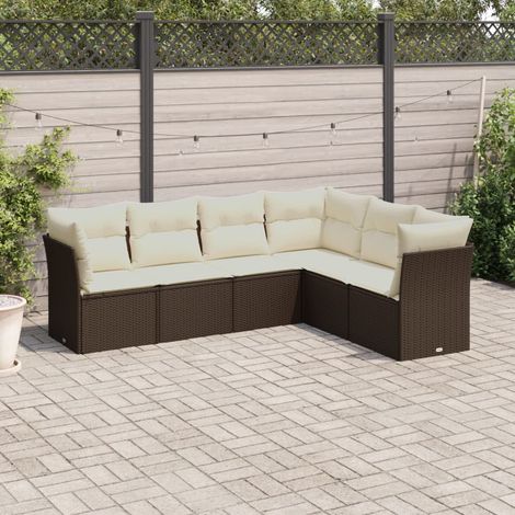 vidaXL 6 Piece Garden Sofa Set with Cushions Brown Poly Rattan (1/3)
