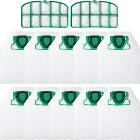 10 Staubsaugerbeutel für Vorwerk Kobold VK200 FP200 mit 2 Filtern, Vlies-Staubbeutel