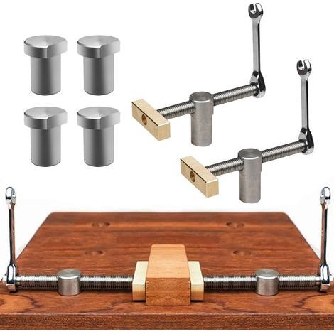 Lot de 2 serre-joints d'établi avec 4 serre-joints pour le travail du bois, butée d'établi réglable en acier inoxydable et laiton (19 mm), outil de menuisier (1/5)
