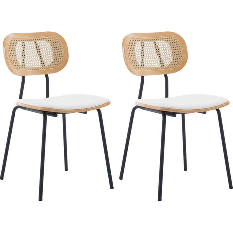Dining Chairs 2Pcs in Rattan Kitchen Corner Chairs with Metal Legs for Living Room Restaurant, White, Wahson (1/5)