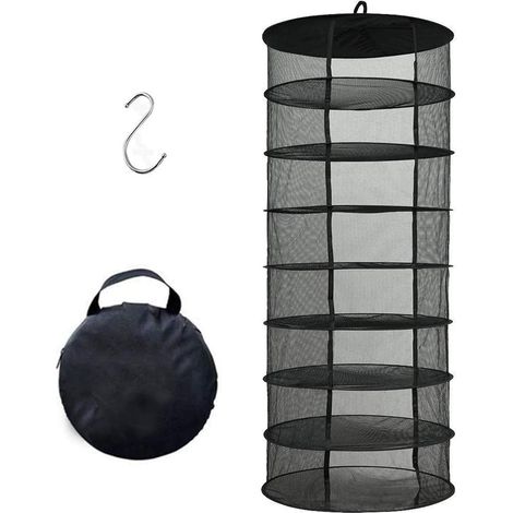 Filet séchage herbes hydroponique 8 couches pliable suspendre + sac rangement noir