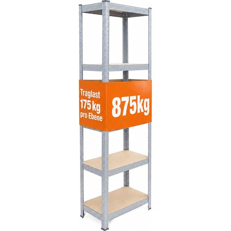 Relaxdays Schwerlastregal, HxBxT: 180 x 50 x 30 cm, 875 kg, 5 Ebenen, Lagerregal Keller, zum Stecken, grau/braun (1/5)