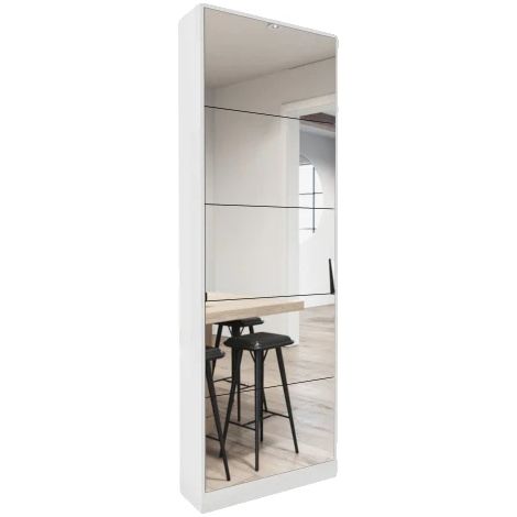 Organizador de zapatos, material MDF, 185 cm de alto, 5 cajones abatibles, espejo de 3 mm de grosor, diseño que ahorra espacio. (1/5)