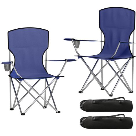 Lot de 2 chaises de camping pliantes avec porte-gobelet, sac de transport, dossier haut, 88 x 57 x 97 cm, bleu foncé