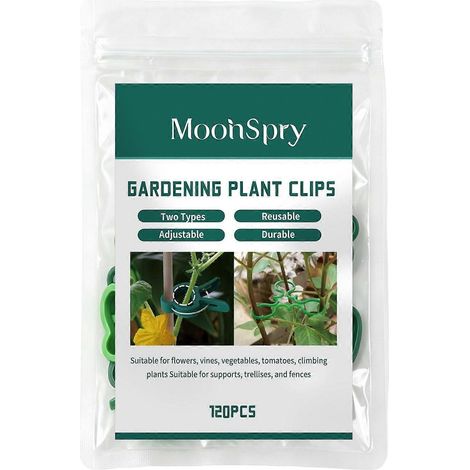 1 pièceLot de 120 clips de support pour plantes réutilisables et réglables, 2 tailles, robustes et verts, pour fixer les plantes grimpantes (tomates, concombres, orchidées, etc.). (1/5)