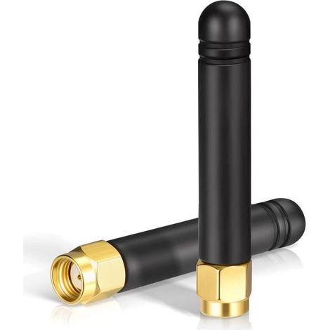 Antenne WiFi mini bi-bande 2,4 GHz / 5 GHz / 5,8 GHz, gain 2 dBi, connectique RP-SMA mâle, pour routeur, carte réseau ou caméra IP – lot de 2 (1/5)