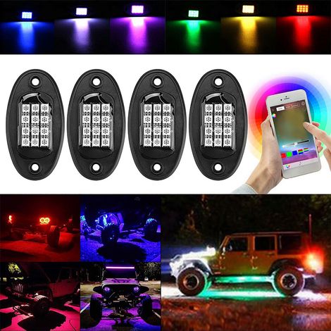 4 RGB-LED-Fahrzeugchassisleuchten in verschiedenen Farben, kabellose Bluetooth-Außenbeleuchtung, blinkende Stehlampe mit Fernbedienung (1/5)