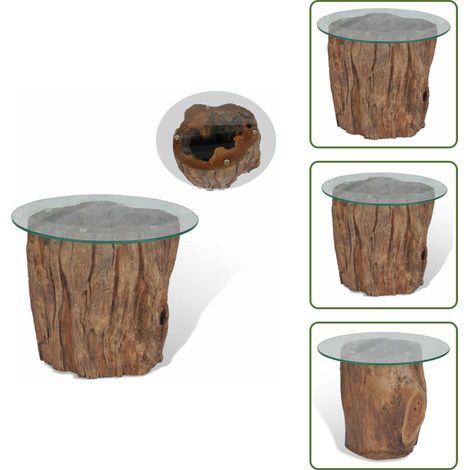 Table basse Teck Verre 50x40 cm - Table Basse Teck - Table D'appoint Design - Meuble Salon Tendance - Table Basse Ronde - Table Basse Industrielle (1/5)