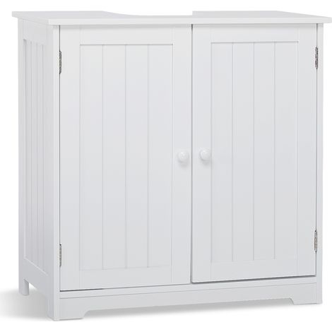 Mondeer – Meuble sous vasque simple 60 x 30 x 60 cm – MDF étanche blanc – 2 portes avec compartiments réglables – Rangement pratique salle de bain (1/5)