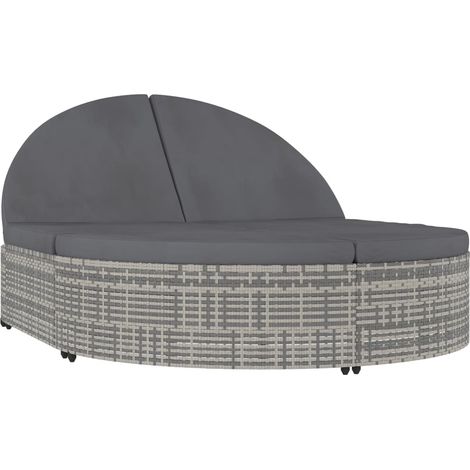 Chaise longue Transat Bain de soleil à 2 places avec coussins Résine tressée Gris (1/5)