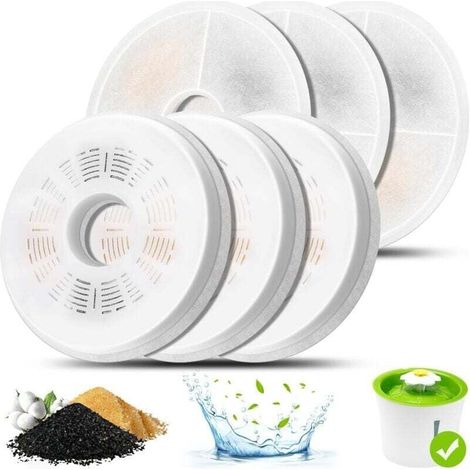 Katzenbrunnenfilter, 6er-Pack Dreifach-Filter für Katzenbrunnen, kompatibel mit 3-Liter-Wasserspendern für Haustiere, Ersatzfilter mit Aktivkohle (1/4)