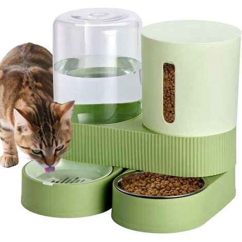 Distributeur automatique d'eau pour chats - Distributeur d'eau en acier inoxydable - Ensemble mangeoire et bol d'eau par gravité - Avec gamelle - Pour chatons et chiots de petite et moyenne taille, gr (1/5)