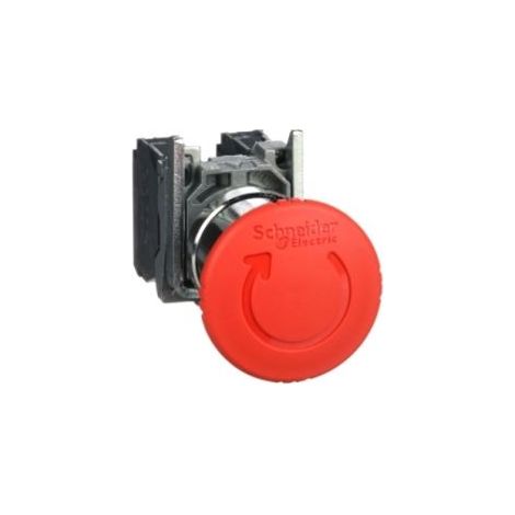 Schneider Electric XB4BS8445 Pulsante a fungo Anello frontale in metallo, con interruttore di emergenza, rotondo, azzer