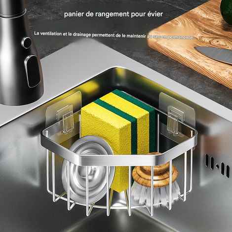 évier de cuisine en acier inoxydable coin éponge panier de rangement salle de bains maison étagère de rangement triangle sans perforation Étagère d'asphalte, 2pcs (1/5)