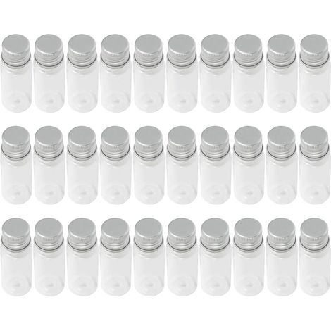 Lot de 30 flacons transparents 15 ml en plastique avec bouchons à vis aluminium, parfaits pour (1/5)