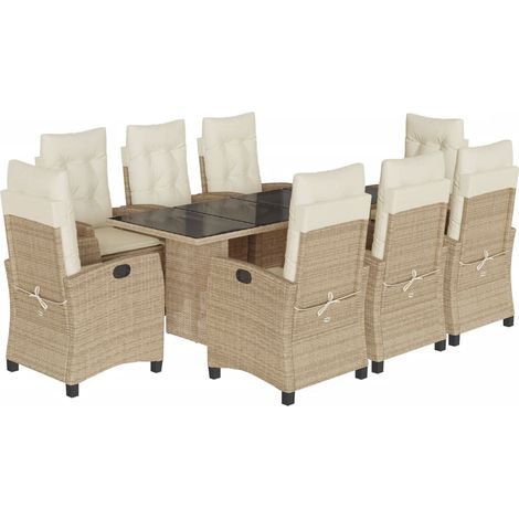 Maison Exclusive - 9-tlg. Garten-Essgruppe mit Kissen Beige Poly
