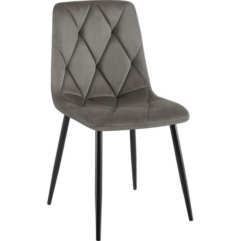 Silla de comedor x1 en terciopelo antracita con costura decorativa de rombos y estructura de metal 100007186 (1/5)