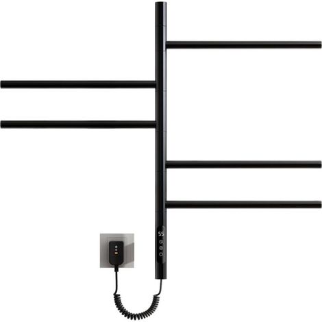 – Sèche-serviettes électrique mural 42 x 66 cm – 5 barres pivotantes à 180° – 80W avec thermostat réglable 30-60°C – Acier inoxydable 304 (1/4)