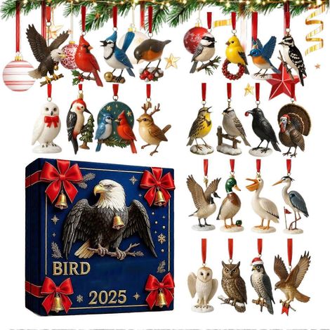 Pendentif oiseau en acrylique 2D, calendrier de l'Avent de Noël (24 jours), décoration oiseau pour sapin de Noël, cadeau de Noël (1/5)