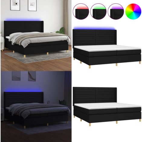 Sommier à lattes de lit et matelas et LED Noir 200x200 cm Tissu - Lit Tapissier - Lit Avec Led - Lit Double - Sommier Avec Rangement - Matelas À Ressorts Ensachés - Home & Living (1/5)