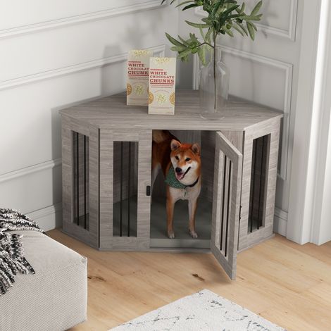 Cage de transport pour chien, modèle d'angle, avec serrure, 1 coussin de couchage, 104 x 55 x 63 cm, marron