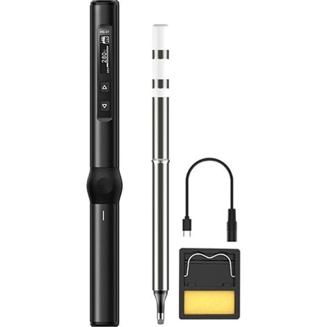 Elektrisches digitales Lötkolben-Set mit Ständer, Typ-C-Lötspitze, tragbarem Kabel, DC 9–24 V, Schwarz
