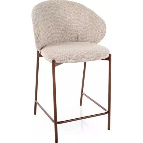 Chaise de bar en tissu beige avec pieds en métal style bois Elora (1/5)