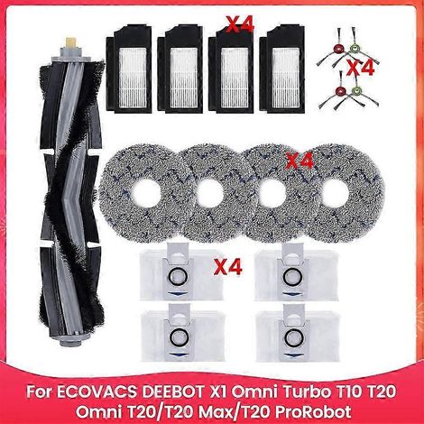 Pour aspirateur robot ECOVACS DEEBOT X1 Omni Turbo T10 T20 Omni T20/T20 Max/T20 Pro : brosse latérale principale, filtre et sacs de nettoyage - JXLGV (1/5)