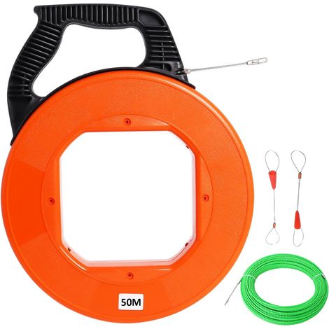 Aiguille Electricien 50m, 4,5mm DiamèTre, tire cable avec boîtier et poignée en plastique, aiguille tire fil avec 2 ressorts de guidage, Aide à l'enfilage des câbles pour la pose de câbles (1/5)