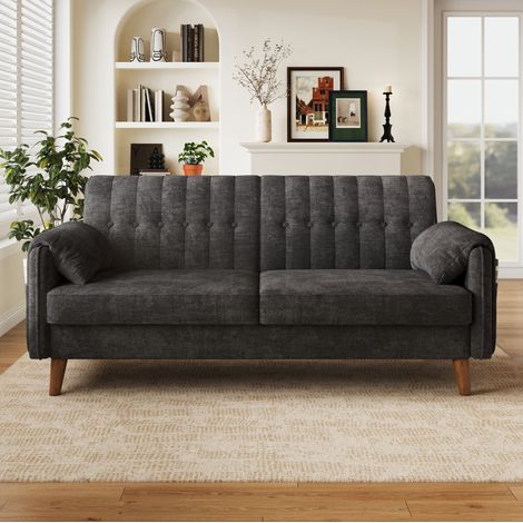 Divano modulare 2 posti 161,5 x 79 x 83,5 cm in ciniglia grigio scuro HAVRYA (1/5)
