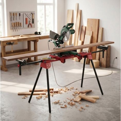 Supporto per troncatrice 94x63x76 cm in metallo rosso con rulli – MEUBLIV (1/5)